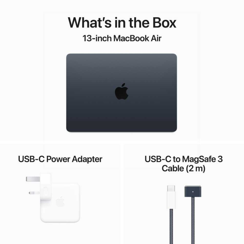 Apple Macbook Air 13" (2024), M3 with 8-Core CPU, 10-Core GPU, 24GB RAM, 512GB SSD, macOS Sonoma, English Keyboard, Midnight