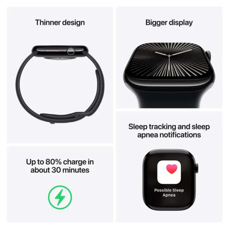 Apple Watch Series 10 GPS 42mm Jet Black with Black Sport Band M/L, MWWF3