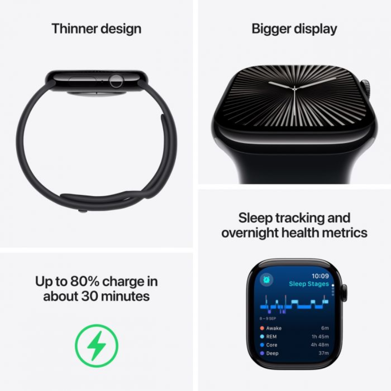 Apple Watch Series 10 GPS 46mm Jet Black Aluminum Case with Black Sport Band M/L, MWWQ3