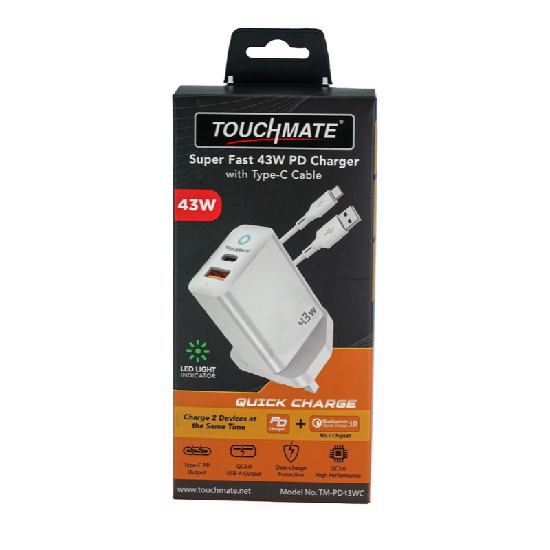 TOUCHMATE Super-Fast 43W PD Charger with Type-C Cable, TM-PD43WC