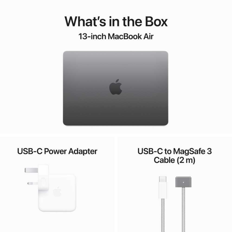 Apple Macbook Air 13" (2024), M3 with 8-Core CPU, 10-Core GPU, 16GB RAM, 256GB SSD, macOS Sonoma, English Keyboard, Space Gray